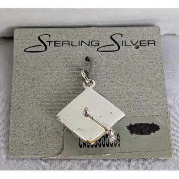 2 Sterling Silver Charms Graduation Cap Diploma Hat Pendant Grad Gift Deadstock - Picture 3 of 11